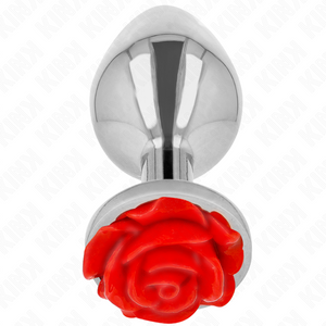 Plug bijou rose rouge acier 10.2 cm taille L — vue de profil