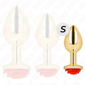 Plug bijou Or avec rose rouge 7.0 cm taille S — gros plan