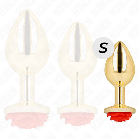 Plug bijou Or avec rose rouge 7.0 cm taille S — gros plan