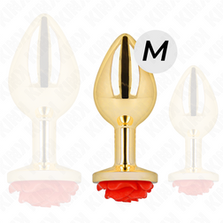 Plug bijou Or avec rose rouge 8.9 cm taille M — vue de profil