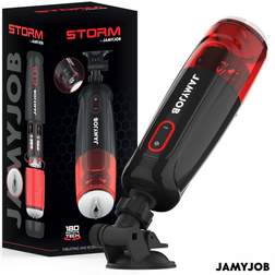 Jamyjob Storm automatic male masturbator in black silicone for intimate pleasure.