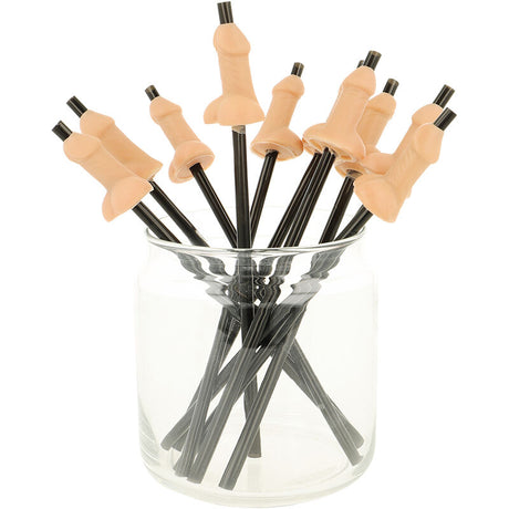 Accessoire modèle 10 pailles pénis couleur chair pour le plaisir intime.