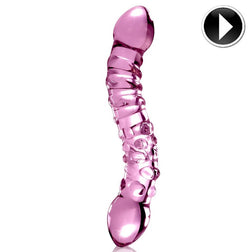 Gode double embout verre rose soufflé main — Icicles N.55 — vue de face