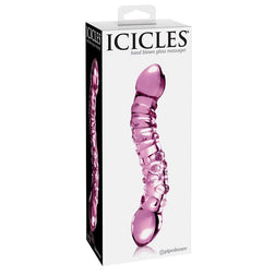 Gode double embout verre rose soufflé main — Icicles N.55 — emballage