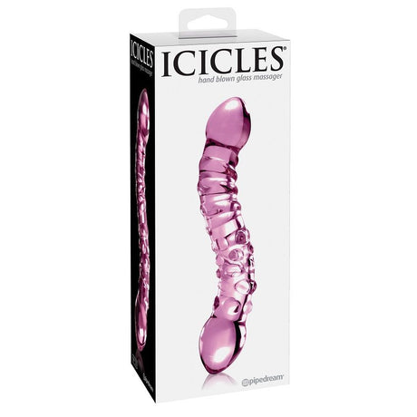 Gode double embout verre rose soufflé main — Icicles N.55 — emballage