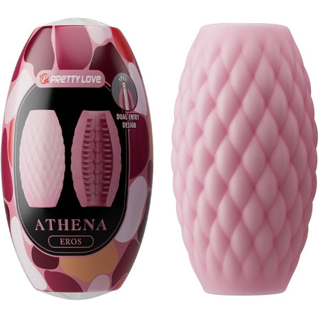 Masturbateur homme Masturbateur double entrée texturé rose — Athena Eros en TPE rose vu de face