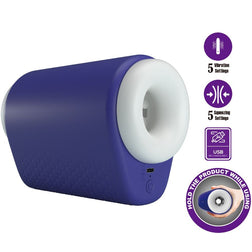 Masturbateur vibrant violet avec orifice blanc et port de charge USB