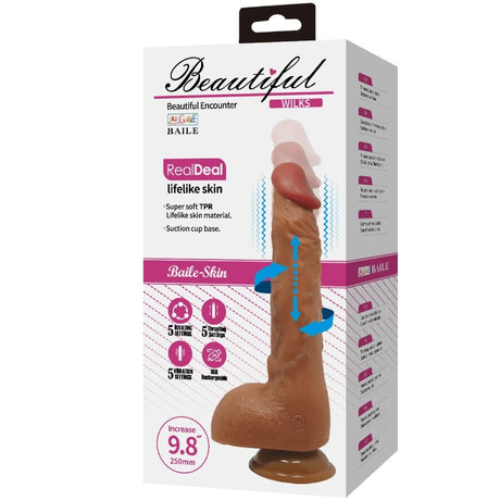 BAILE MAGNIFIQUE VIBRATEUR REALISTE WILKS 5 REGLAGES 25 CM MULATO