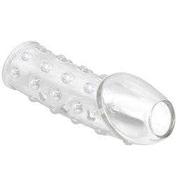 Gaine pénis à picots transparente en TPE transparent vu de face
