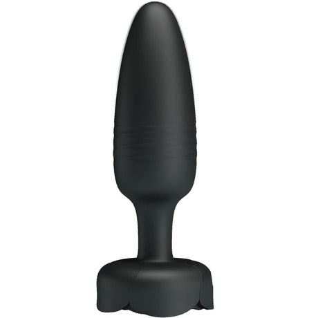 Plug anal Tarion en silicone noir, corps effilé et base à quatre lobes