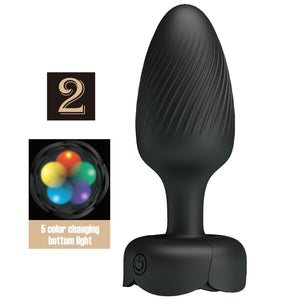 Plug anal Pretty Love Plug vibrant LED multicolore 10,8 cm 10 modes - Varian en Silicone noir 10.8 cm vu de face