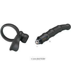 PRETTY LOVE ANNEAU PENIS VIBRANT TATUM AVEC PLUG 10 VIBRATIONS NOIR