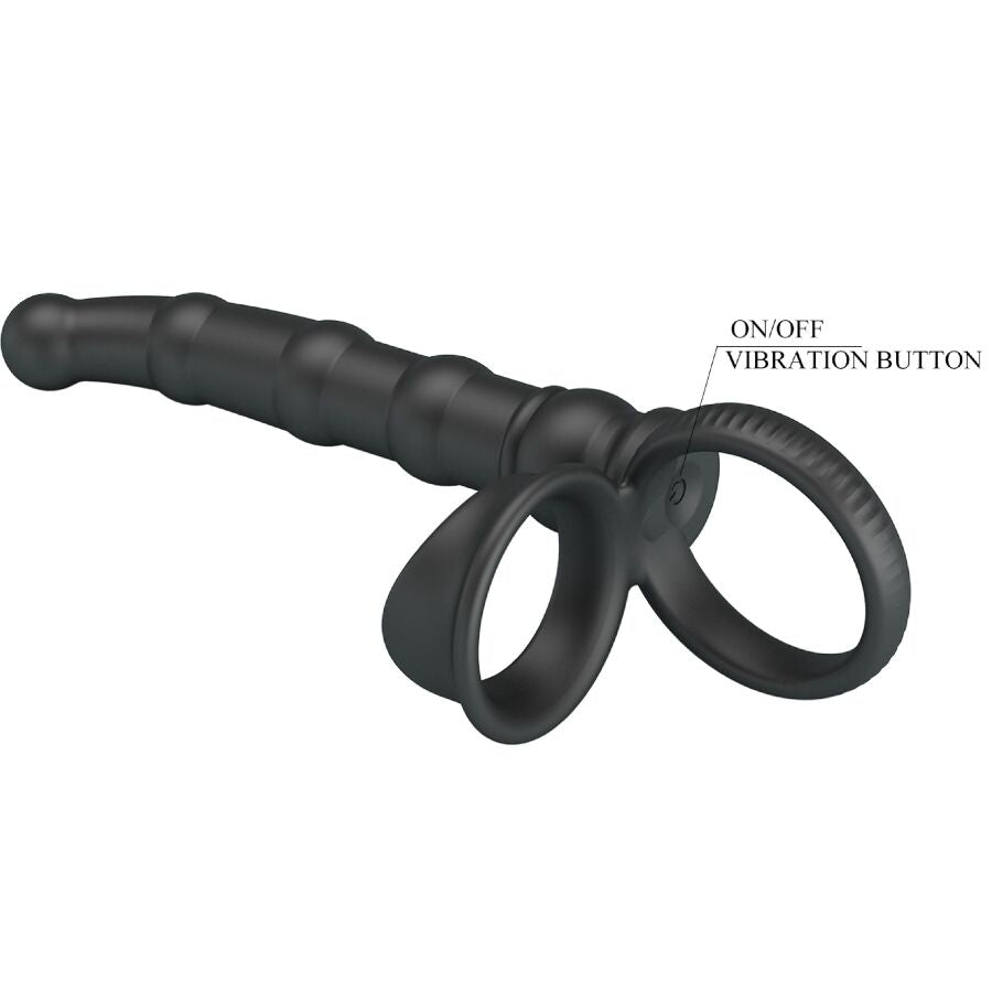 PRETTY LOVE ANNEAU PENIS VIBRANT TATUM AVEC PLUG 10 VIBRATIONS NOIR