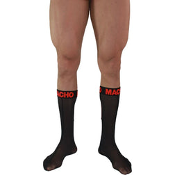 Chaussettes hautes semi-transparentes noir et rouge plaisir adulte
