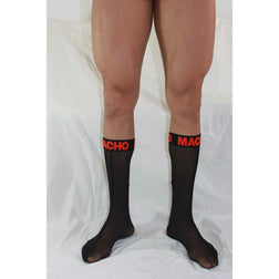 Chaussettes hautes semi-transparentes noir et rouge