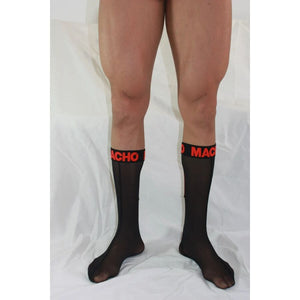 Chaussettes hautes semi-transparentes noir et rouge — vue détaillée