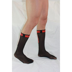 Chaussettes hautes semi-transparentes noir et rouge