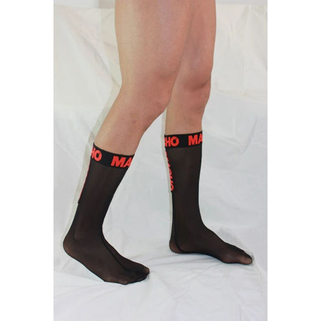 Chaussettes hautes semi-transparentes noir et rouge — emballage