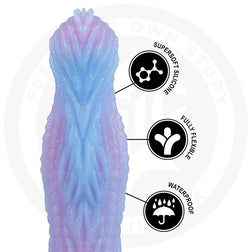 Gros plan sur la texture corail et les propriétés du gode en silicone