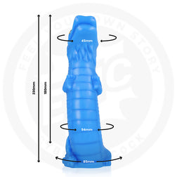 Schéma technique des dimensions du gode dragon bleu 23 cm