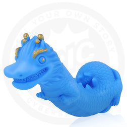 Gode dragon bleu posé sur le côté mettant en avant la tête sculptée