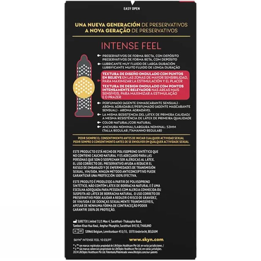SKYN PRESERVATIF TEXTURE A LA SENSATION INTENSE AVEC UN DESIGN ONDULE 10 UNITES