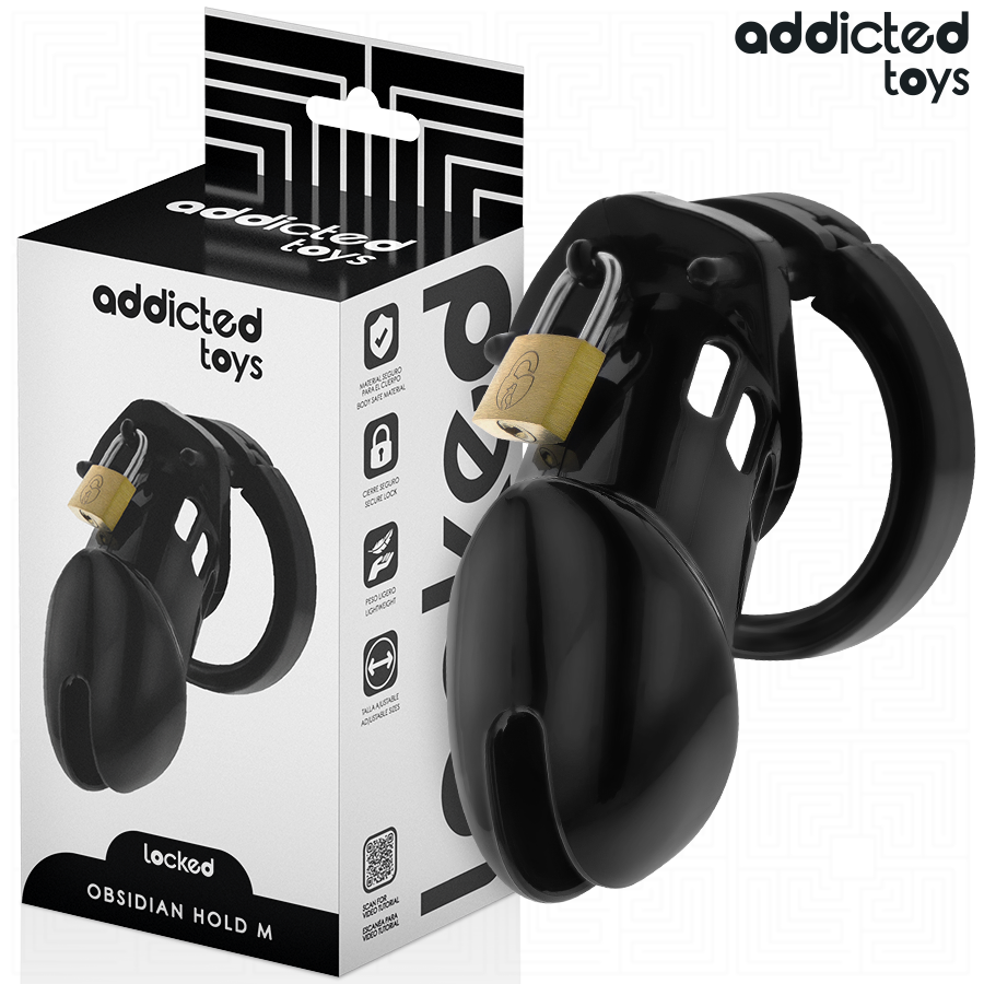 Cage de chasteté 5 anneaux noire 9,5 cm — Locked Obsidian Hold M · Addicted Toys Locked · Cages de chasteté