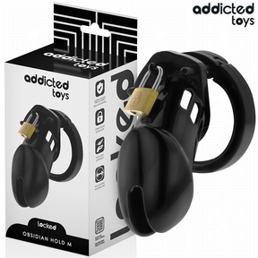 Cage de chasteté 5 anneaux noire 9,5 cm — Locked Obsidian Hold M · Addicted Toys Locked · Cages de chasteté
