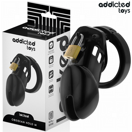 Cage de chasteté 5 anneaux noire 9,5 cm — Locked Obsidian Hold M · Addicted Toys Locked · Cages de chasteté
