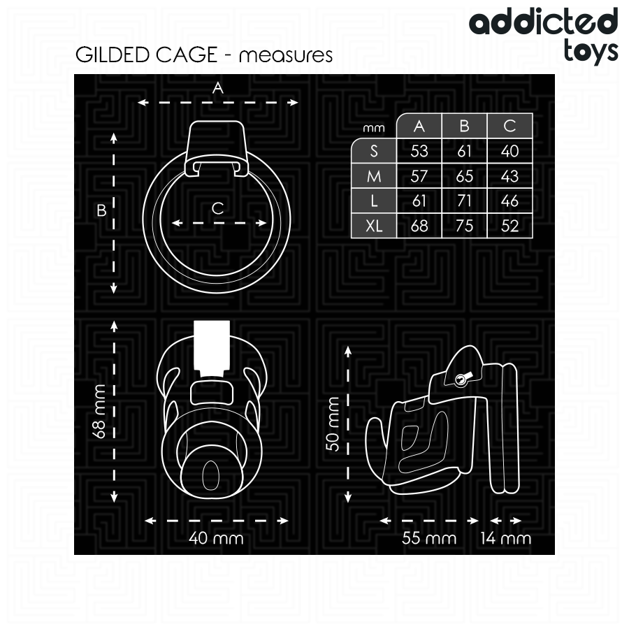 Cage de chasteté ajourée 8,5 cm cadenas doré — en situation