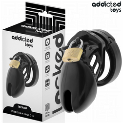 Cage de chasteté compacte 7 cm 5 anneaux — Locked Obsidian Hold S
