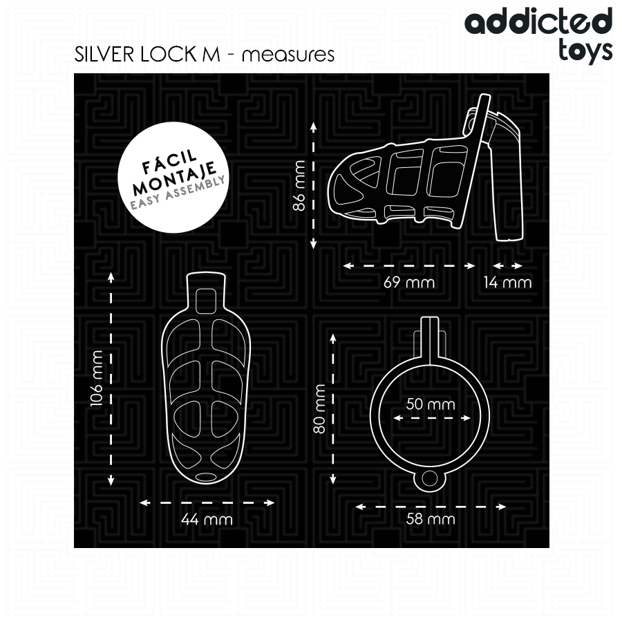 ADDICTED TOYS LOCKED CAGE A PENIS EN METAL AVEC VERROU ARGENT TAILLE M