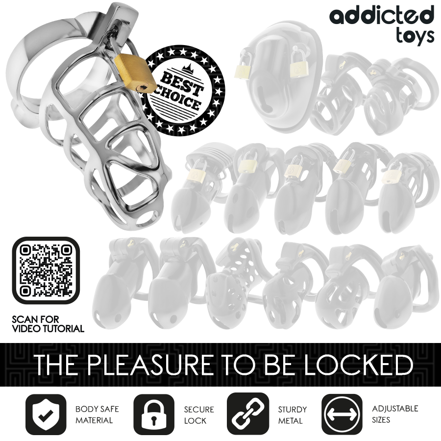 ADDICTED TOYS LOCKED CAGE A PENIS EN METAL AVEC VERROU ARGENT TAILLE M