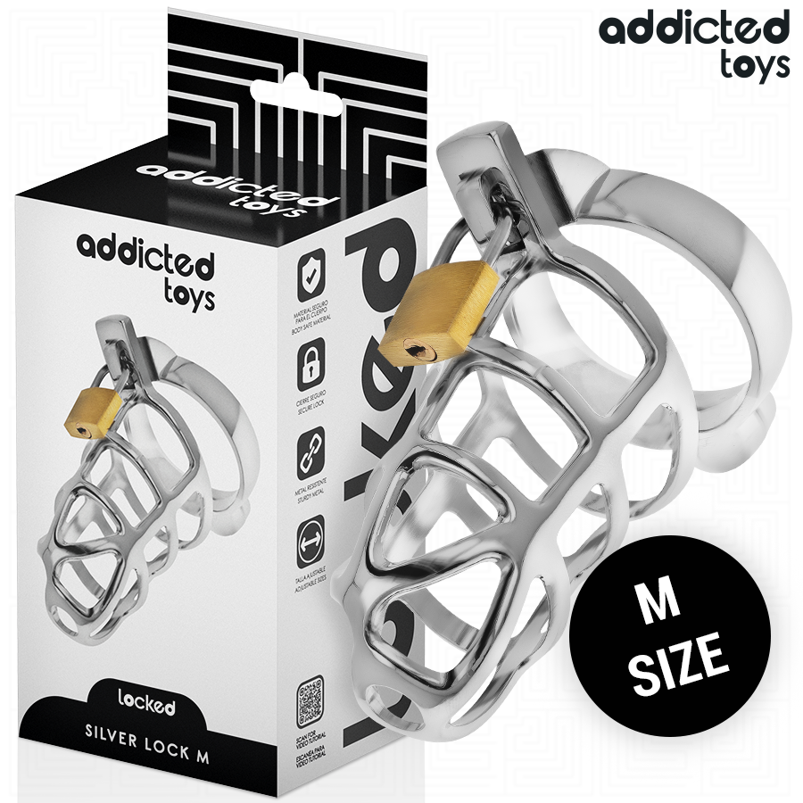 ADDICTED TOYS LOCKED CAGE A PENIS EN METAL AVEC VERROU ARGENT TAILLE M