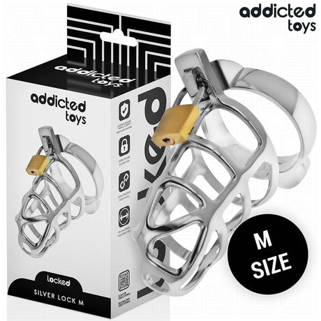 ADDICTED TOYS LOCKED CAGE A PENIS EN METAL AVEC VERROU ARGENT TAILLE M