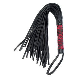 Fouet flogger à lanières PVC noires manche brocart Scandal — Calexotics