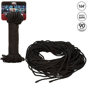 Harnais Calexotics Corde de bondage shibari soyeuse noire 50 m — Scandal en Nylon noir vu de face