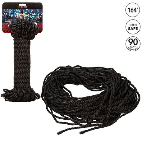 Harnais Calexotics Corde de bondage shibari soyeuse noire 50 m — Scandal en Nylon noir vu de face
