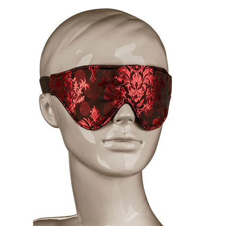 Masque BDSM broderie baroque rouge et noir — vue de profil