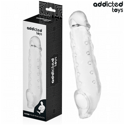Gaine pénis Addicted Toys Gaine pénienne transparente texturée — 27 cm en TPR vu de face