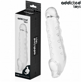 Gaine pénis Addicted Toys Gaine pénienne transparente texturée — 27 cm en ABS vu de face