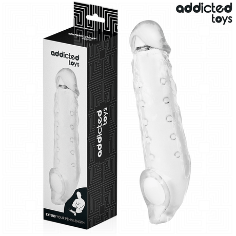 Gaine pénis Addicted Toys Gaine pénienne transparente texturée — 27 cm en ABS vu de face