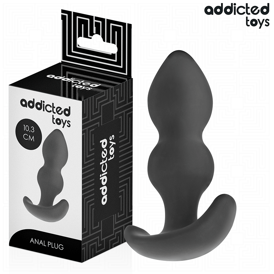 Plug anal Addicted Toys double boule 10,3 cm en Silicone noir 10.3 cm vu de face