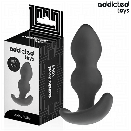 Plug anal Addicted Toys double boule 10,3 cm en Silicone noir 10.3 cm vu de face