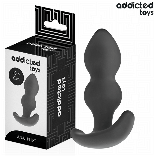 Plug anal Addicted Toys double boule 10,3 cm en Silicone noir 10.3 cm vu de face