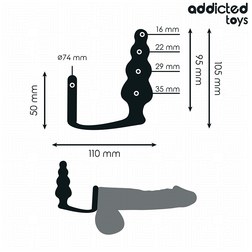 Plug chapelet 4 boules + cockring — vue détaillée
