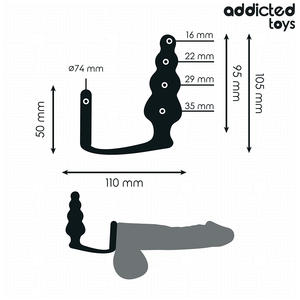 Plug chapelet 4 boules + cockring — vue détaillée