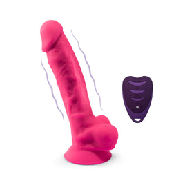 Pink dual-density vibrating dildo 17 cm with remote control — Silexd Model 18