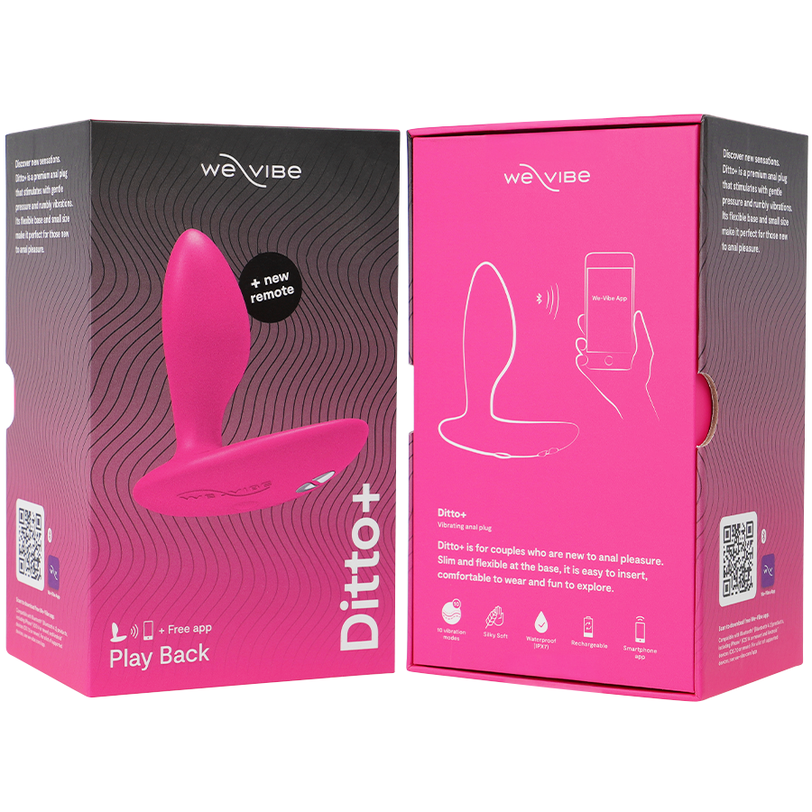 Boîte du plug connecté Ditto+ We-Vibe, vue de face et de dos.