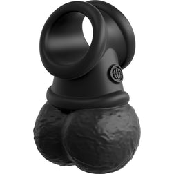 Cockring King Cock bourses lestées silicone réaliste — Crown Jewels en Silicone noir vu de face